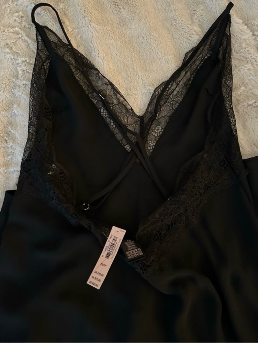 Victoria's Secret Black Satin Lace-Trim Slip Elegant Nightgown NWT✨